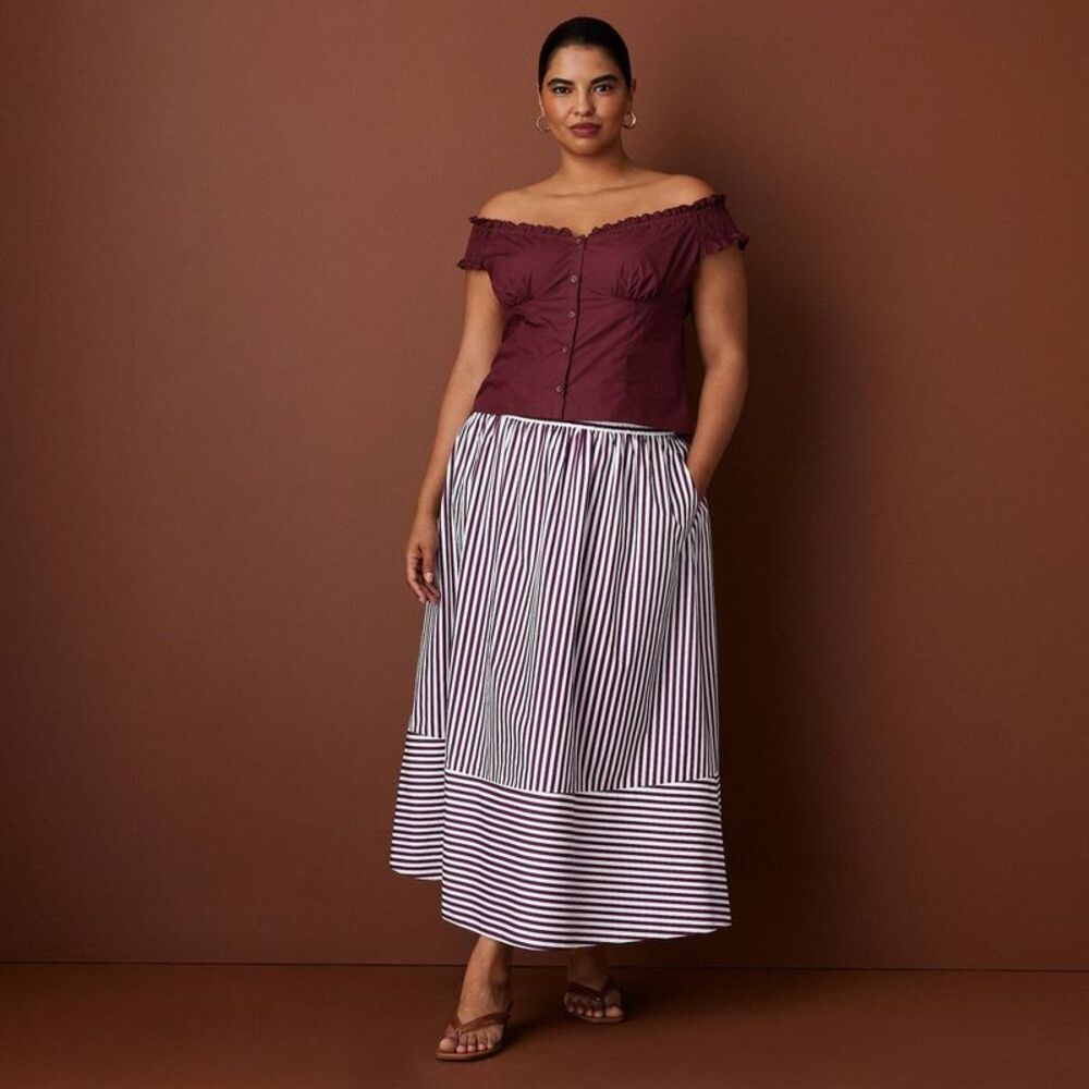 Women's Off the Shoulder Poplin Button-Down Shirt - Rosie Assoulin Burgundy L